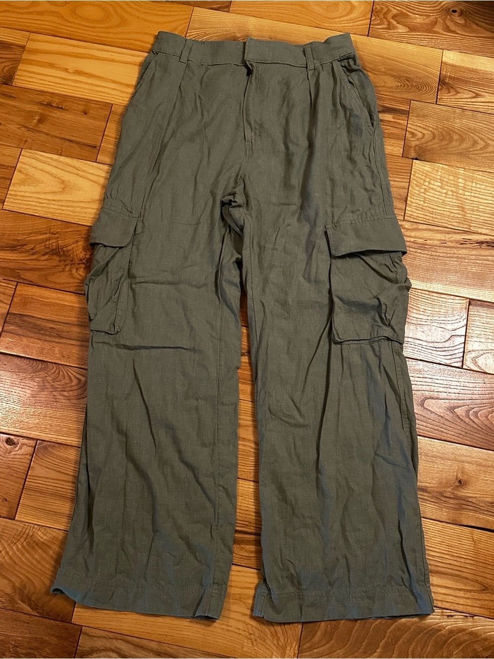 Abercrombie & Fitch Olive Green Linen Blend Cargos, Large